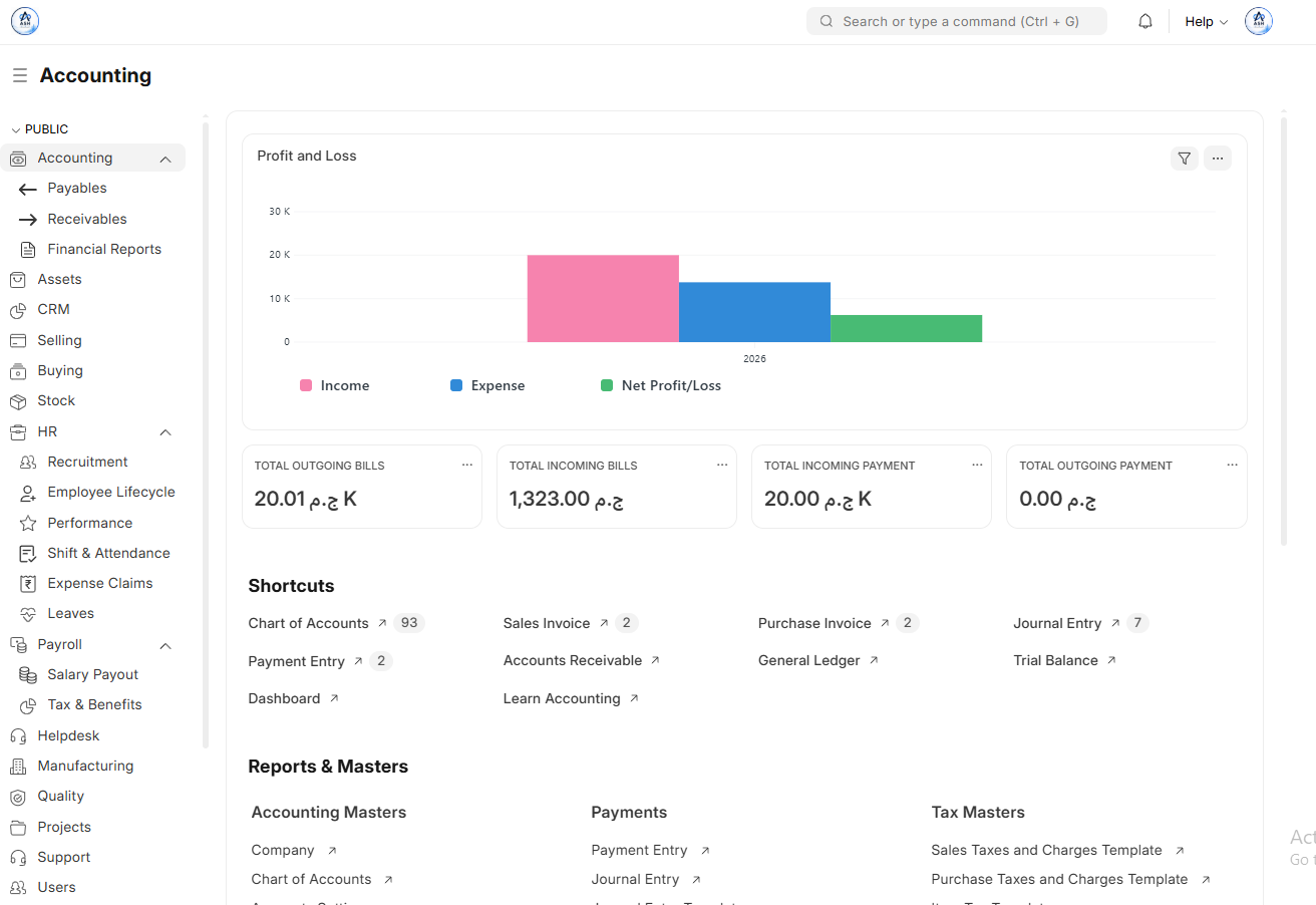 ERPNext dashboard